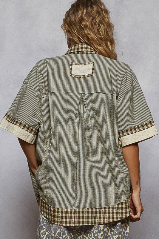 Woven Patchwork Button down
