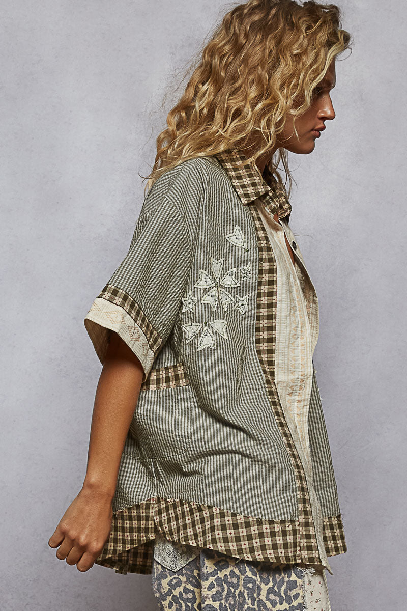 Woven Patchwork Button down