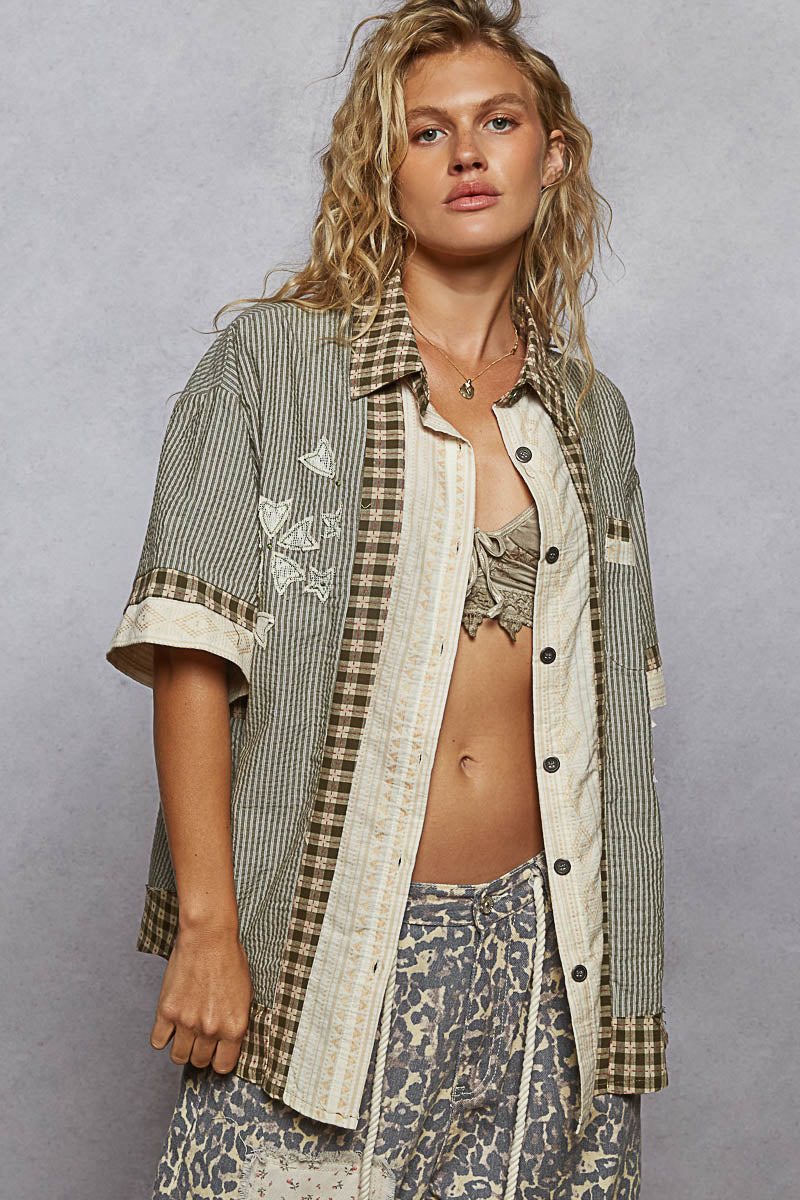 Woven Patchwork Button down