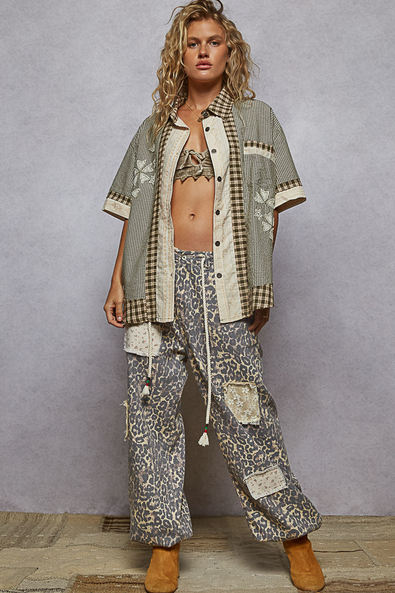 Woven Patchwork Button down