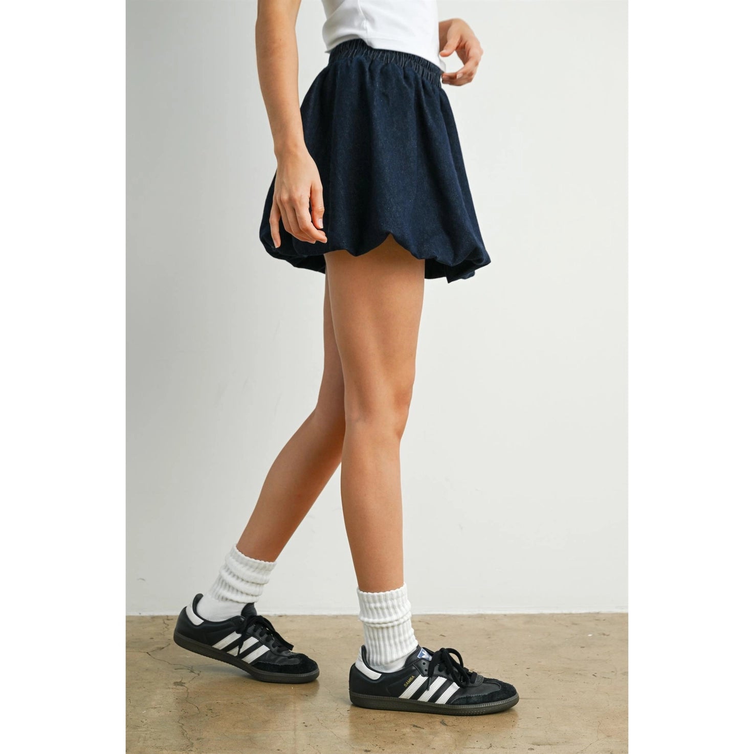 Elastic Waist Denim Bubble Skirt