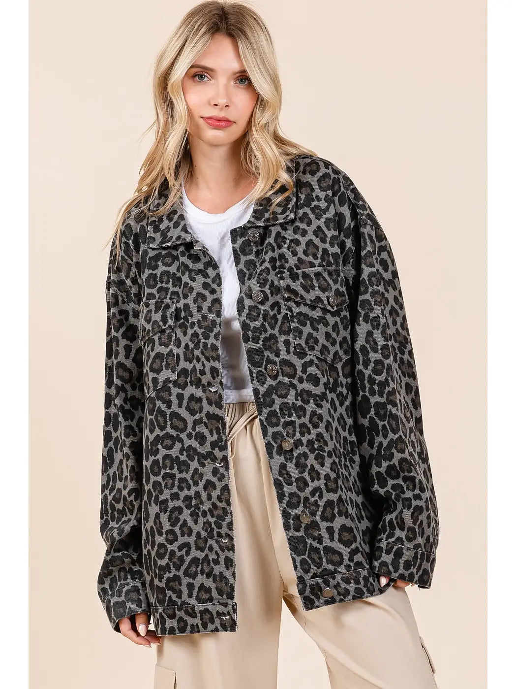Animal Print Oversized Denim Jacket