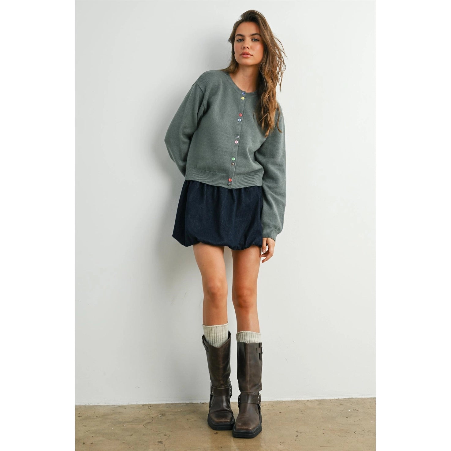 Elastic Waist Denim Bubble Skirt