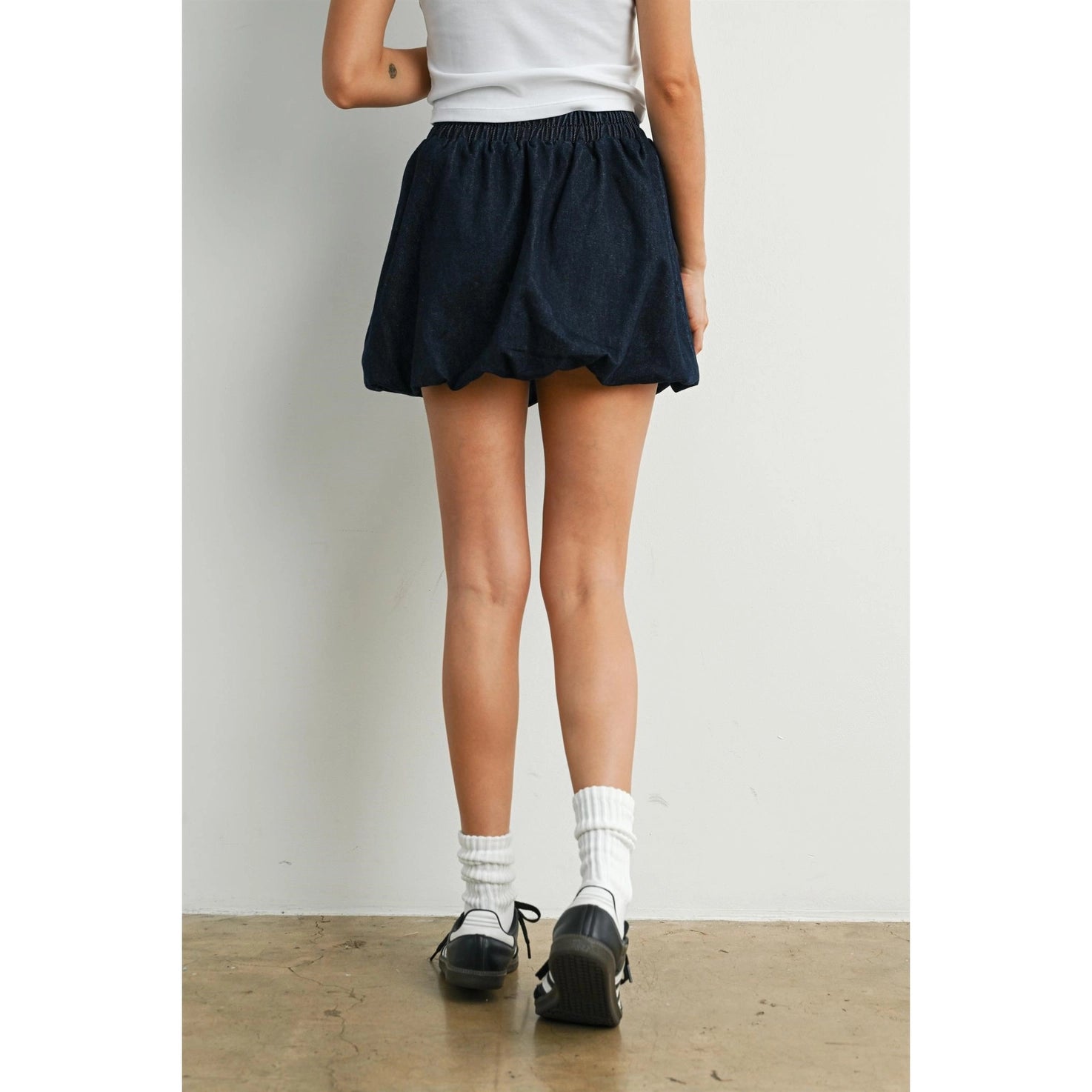 Elastic Waist Denim Bubble Skirt