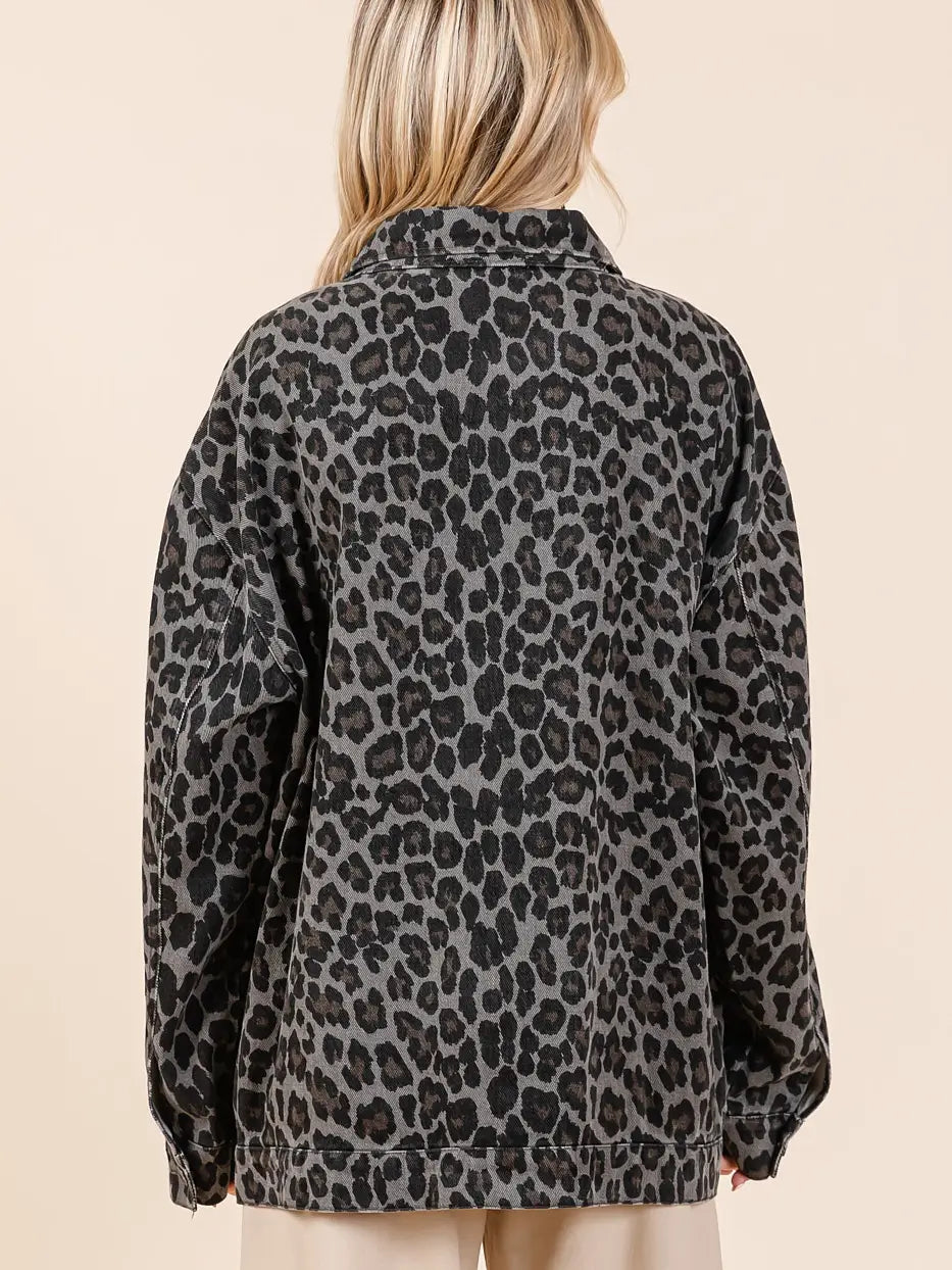 Animal Print Oversized Denim Jacket