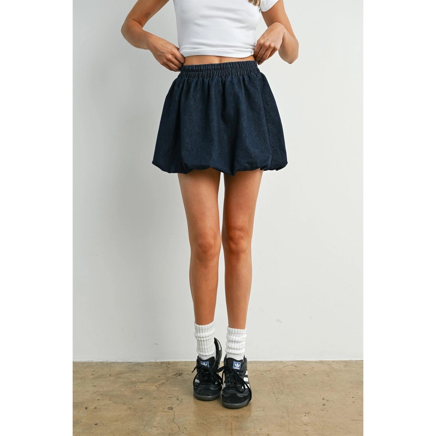 Elastic Waist Denim Bubble Skirt