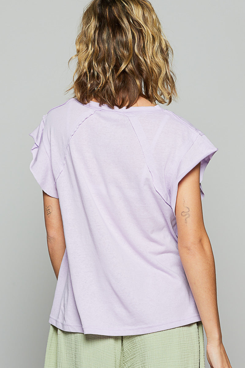 lavender sleeveless shirt