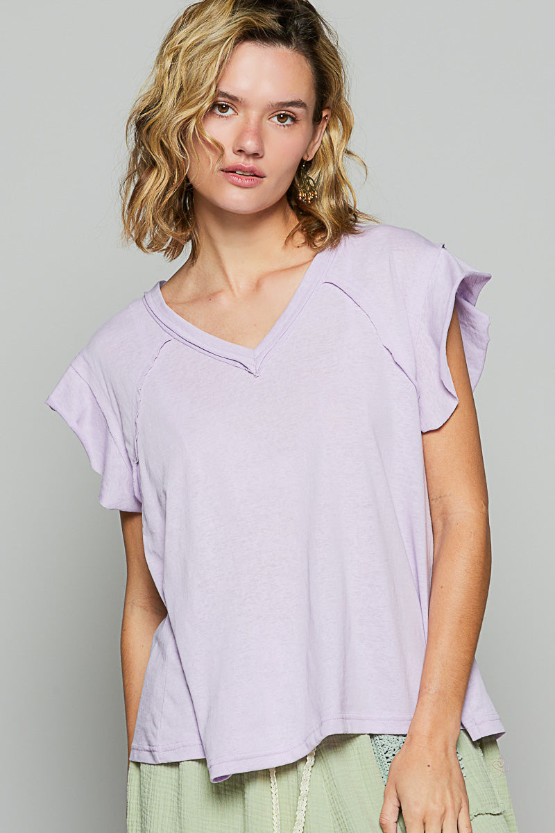 lavender sleeveless shirt