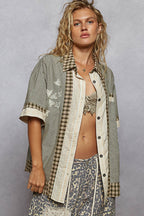 Woven Patchwork Button down