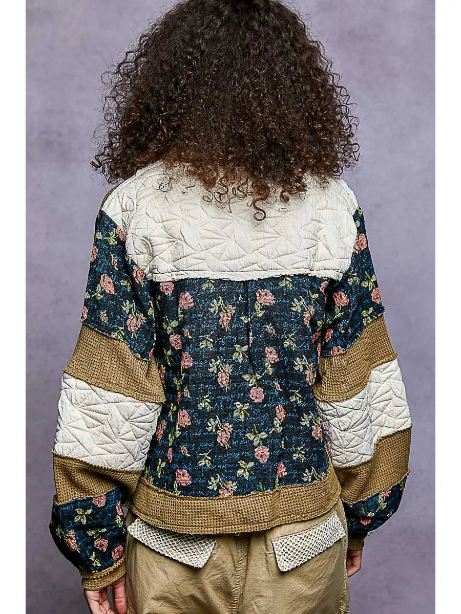 Vintage Washed Jacquard Color Block Jacket