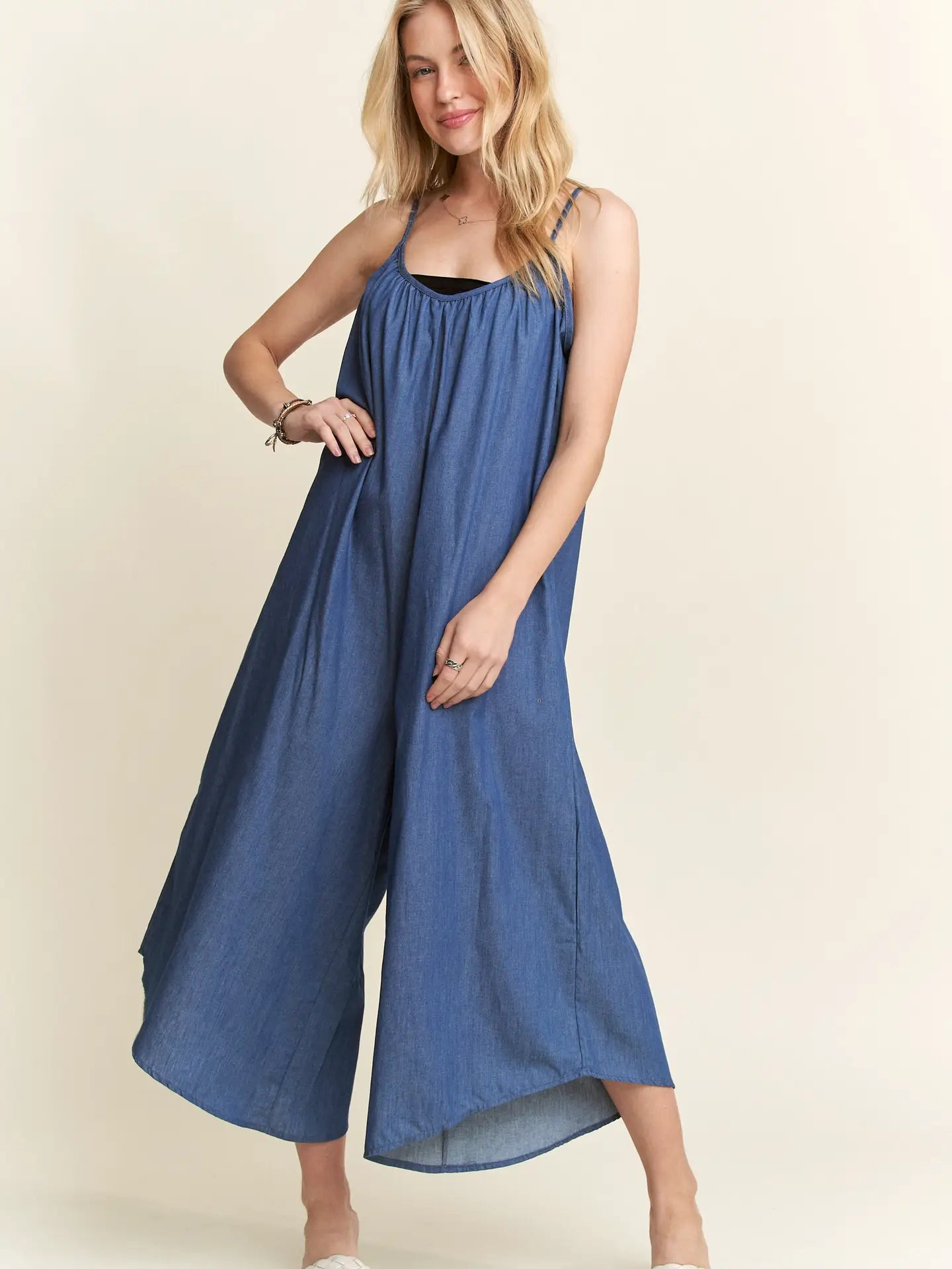 Wide Leg Chambray Cami Jumpsuit