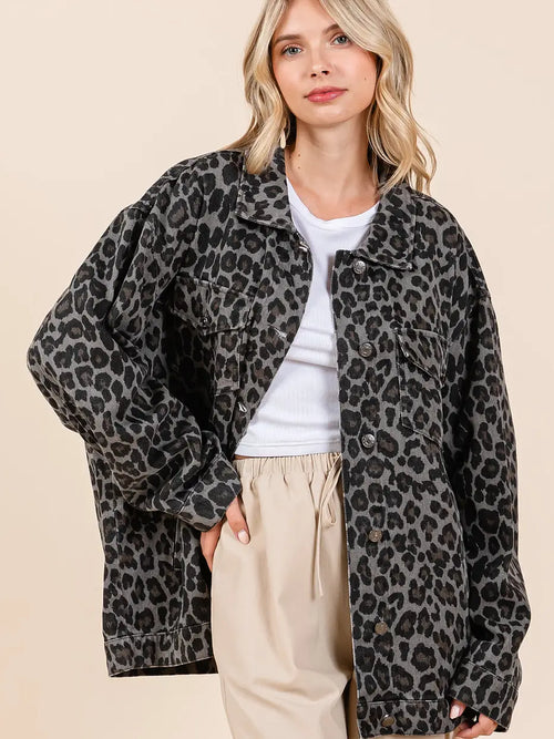 Animal Print Oversized Denim Jacket