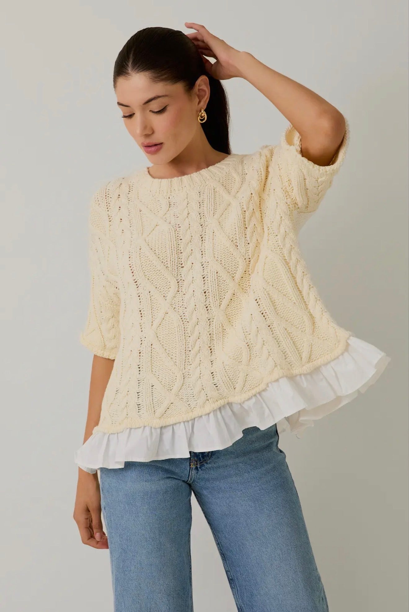 Cable sleeve knit top