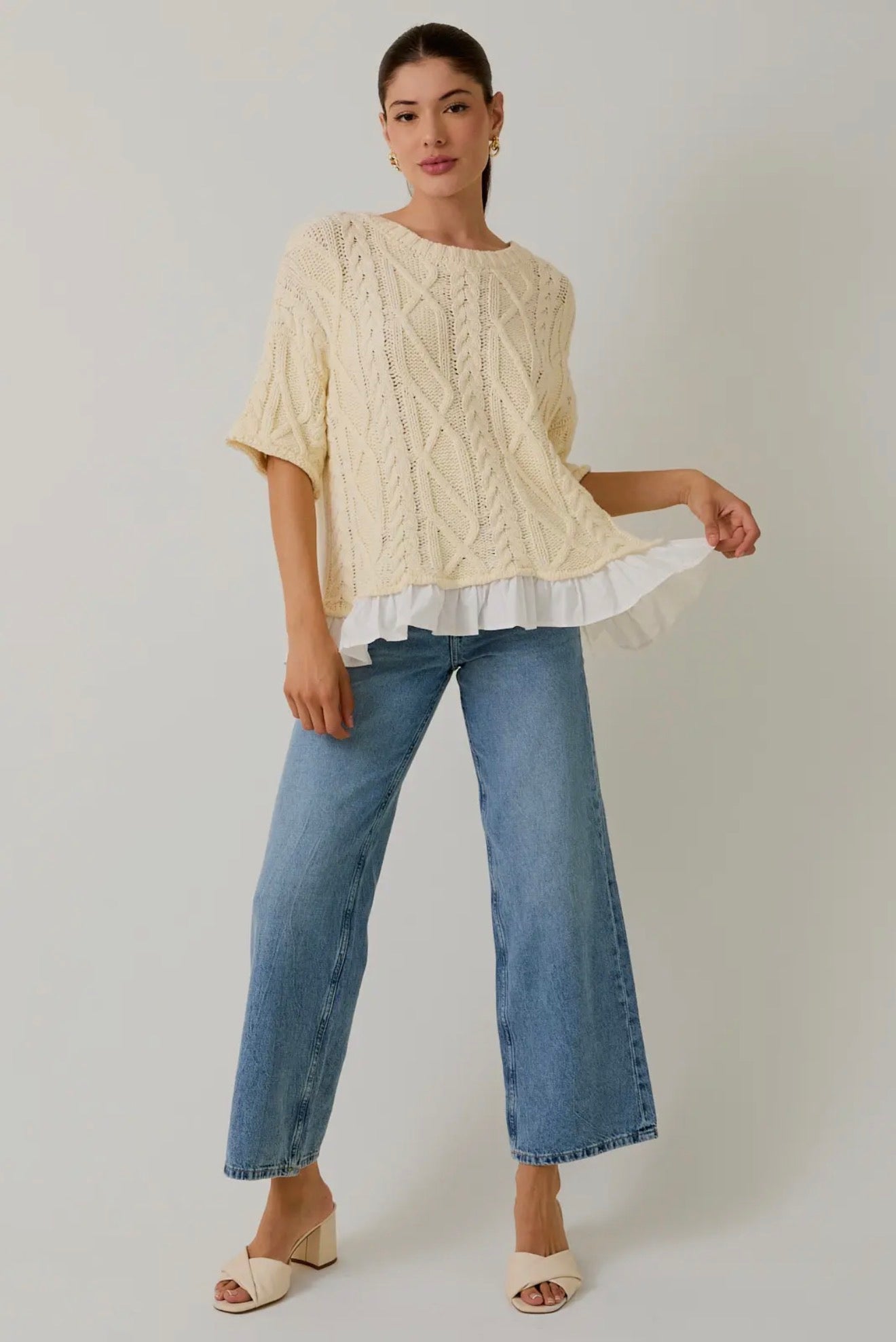 Cable sleeve knit top