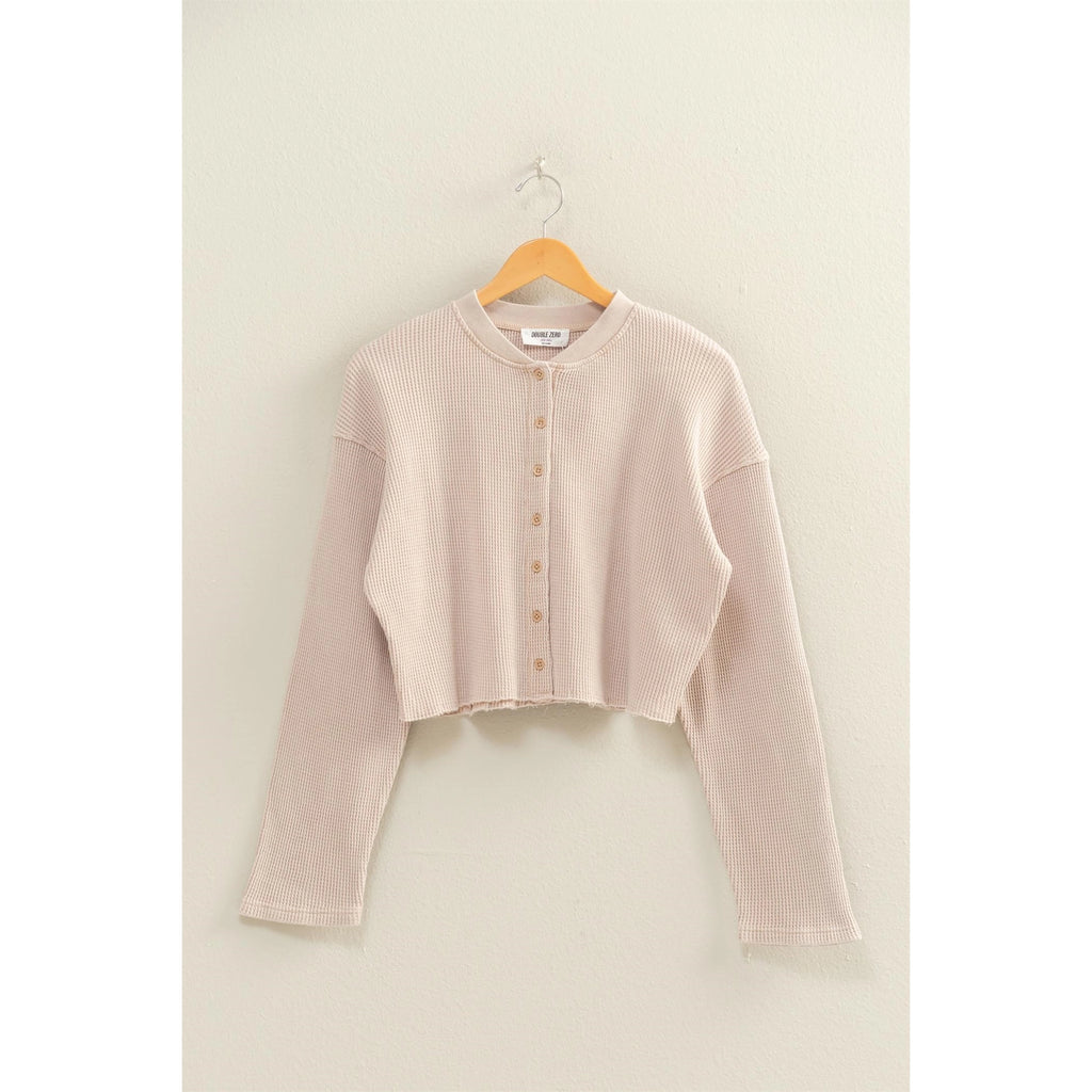 Waffle Long Sleeve Button Down Taupe