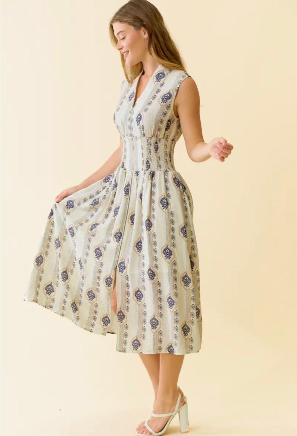 Willow Tile Smocked Midi Dress