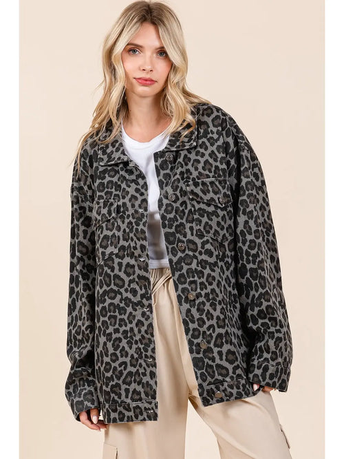 Animal Print Oversized Denim Jacket