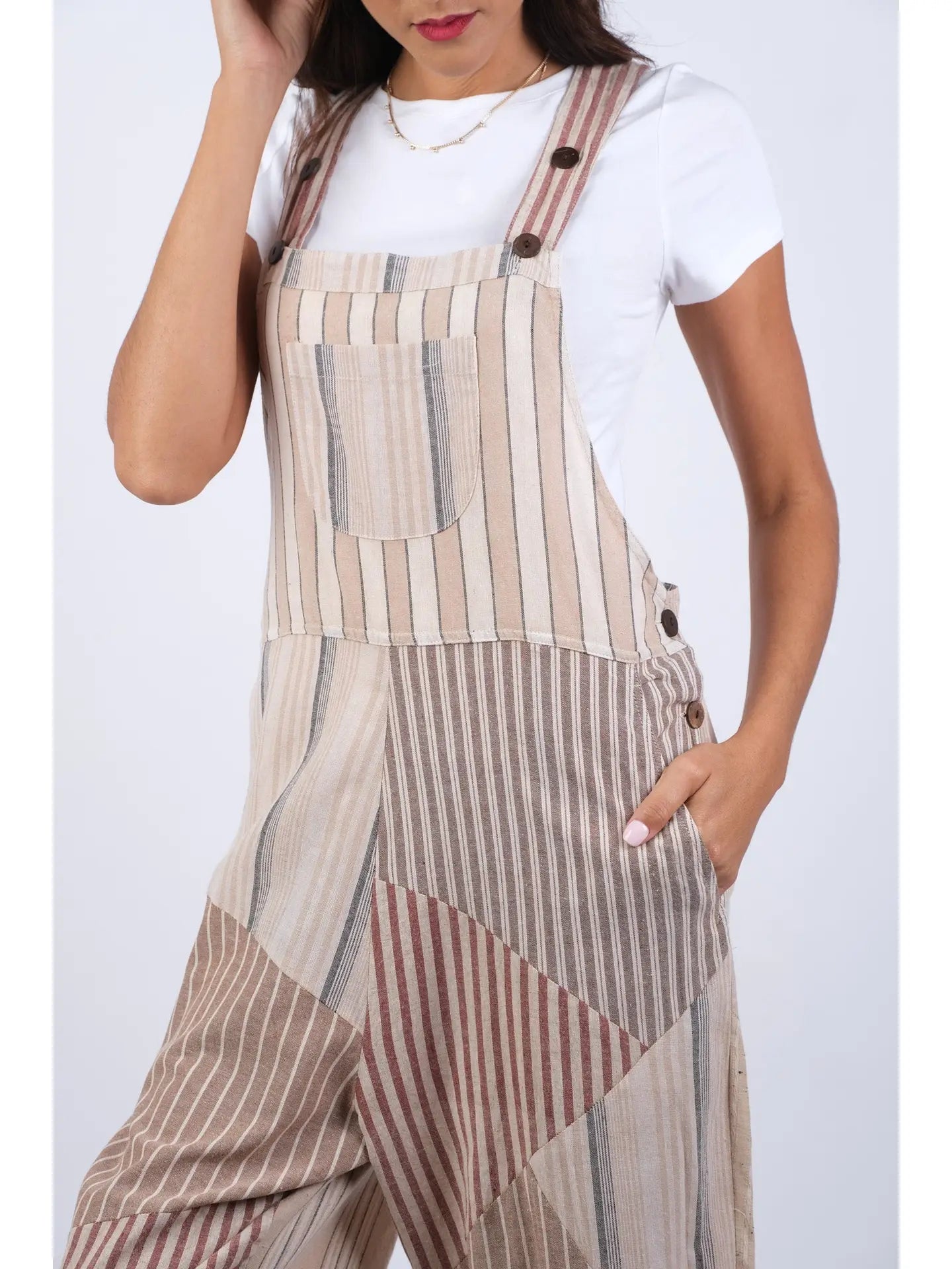 Ethereal Stripes Chic Patchwork Overalls