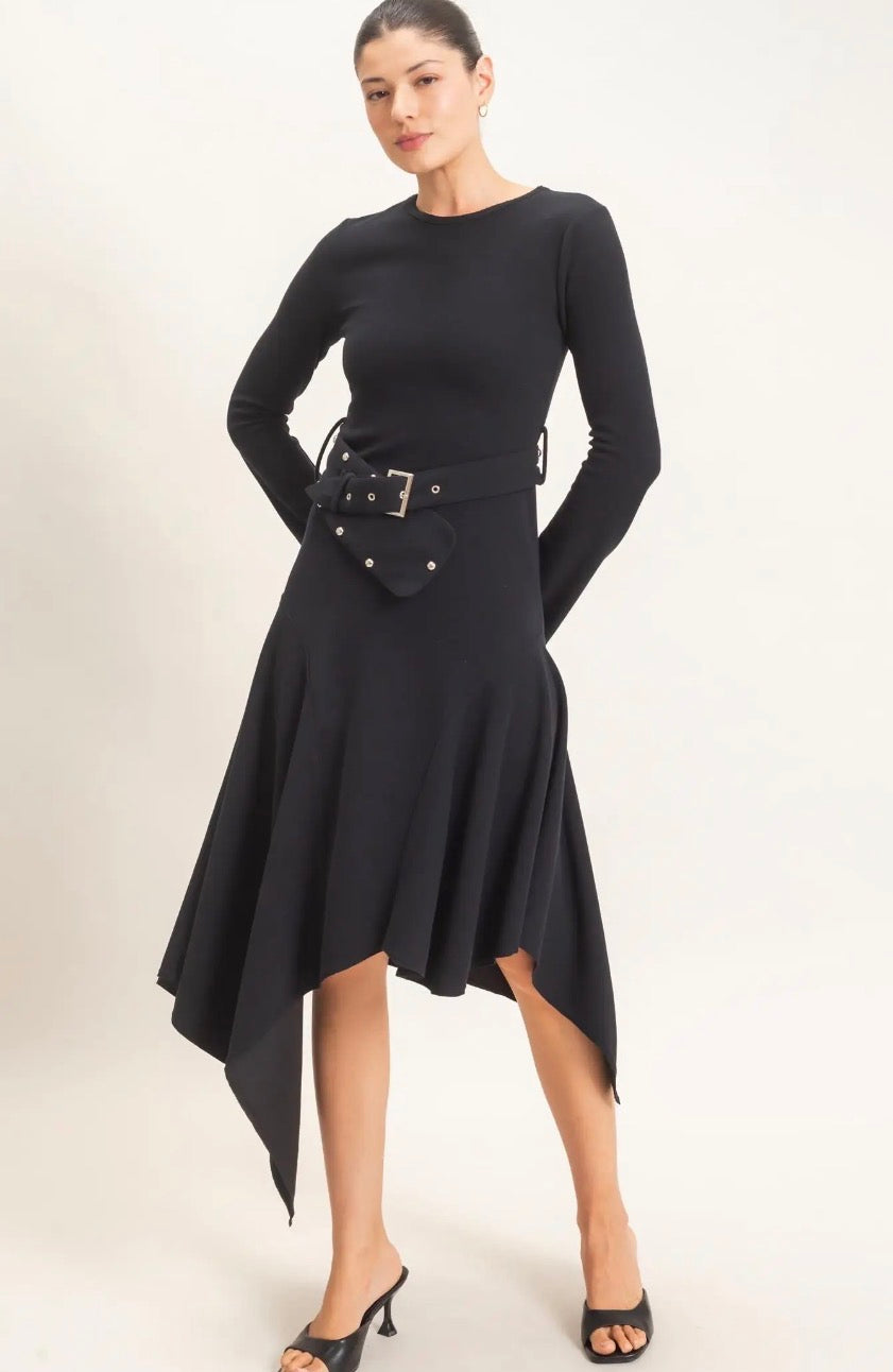 Elena Ribbed Knit Belted Dress