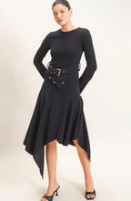 Elena Ribbed Knit Belted Dress