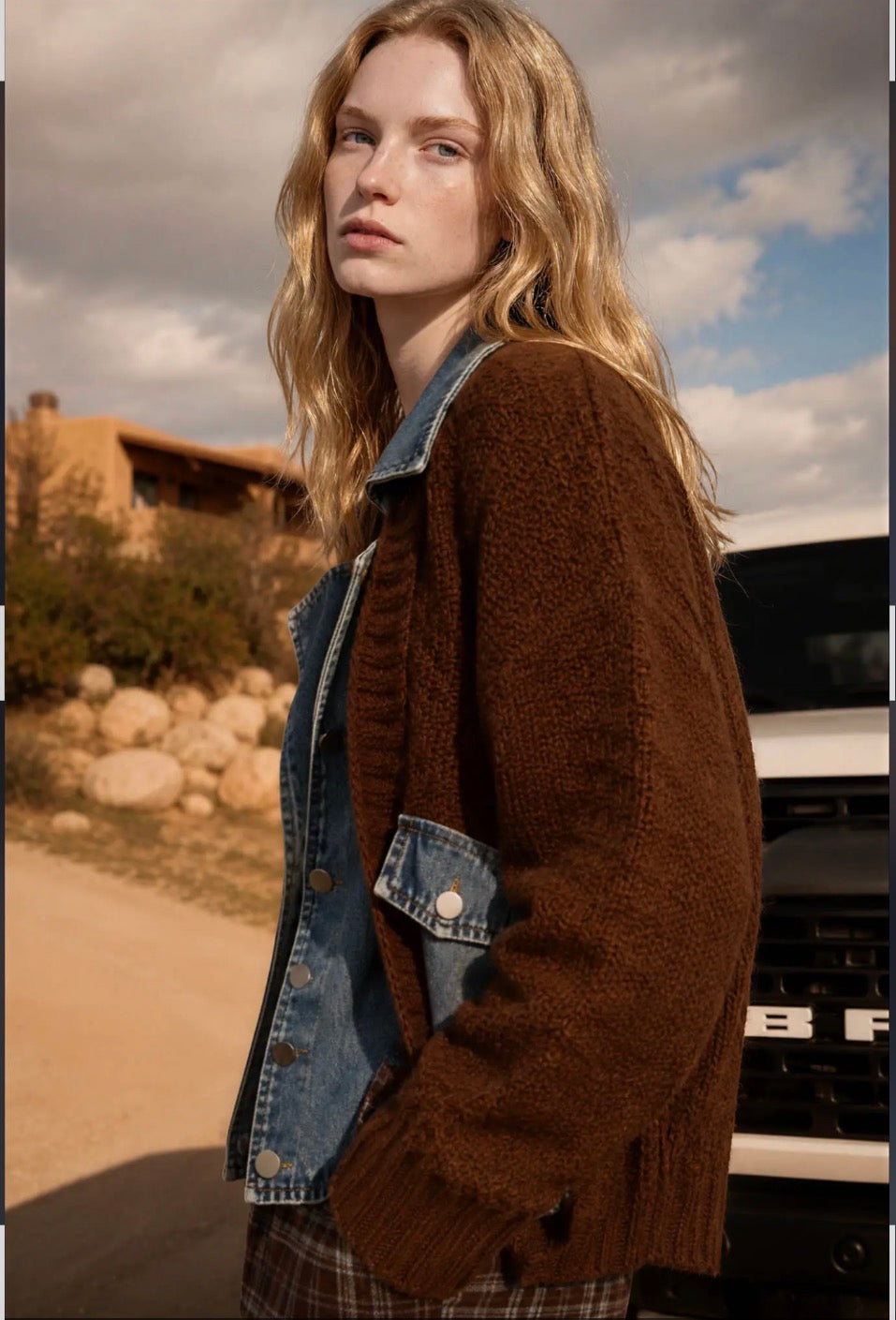 The mix cable knit denim jacket