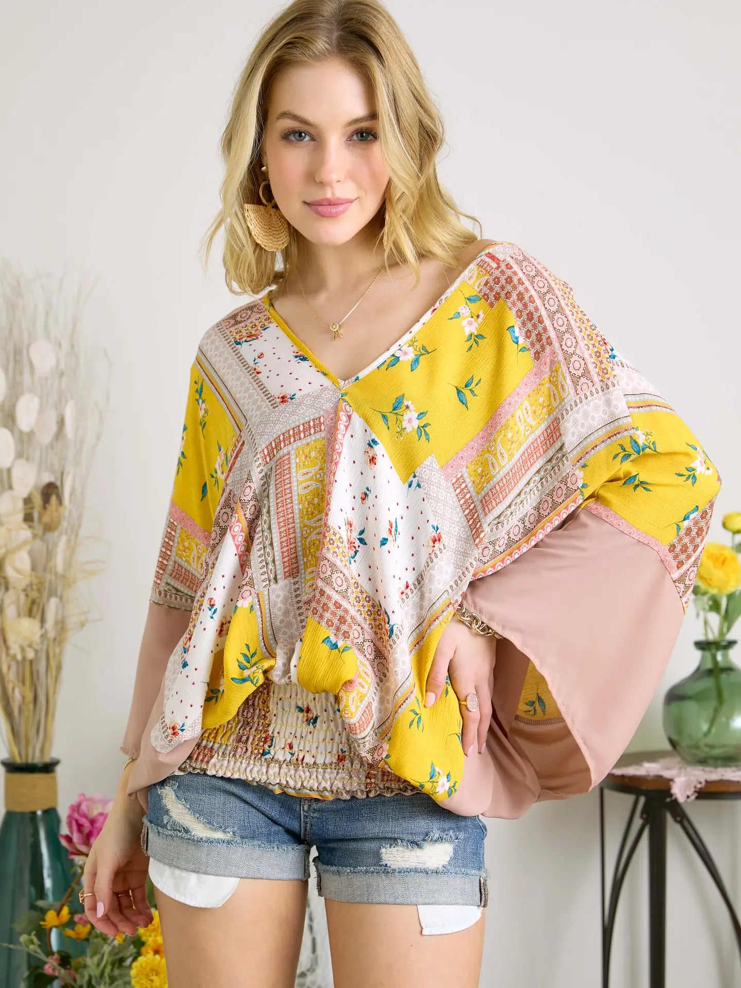 Boho Floral Kimono Blouse