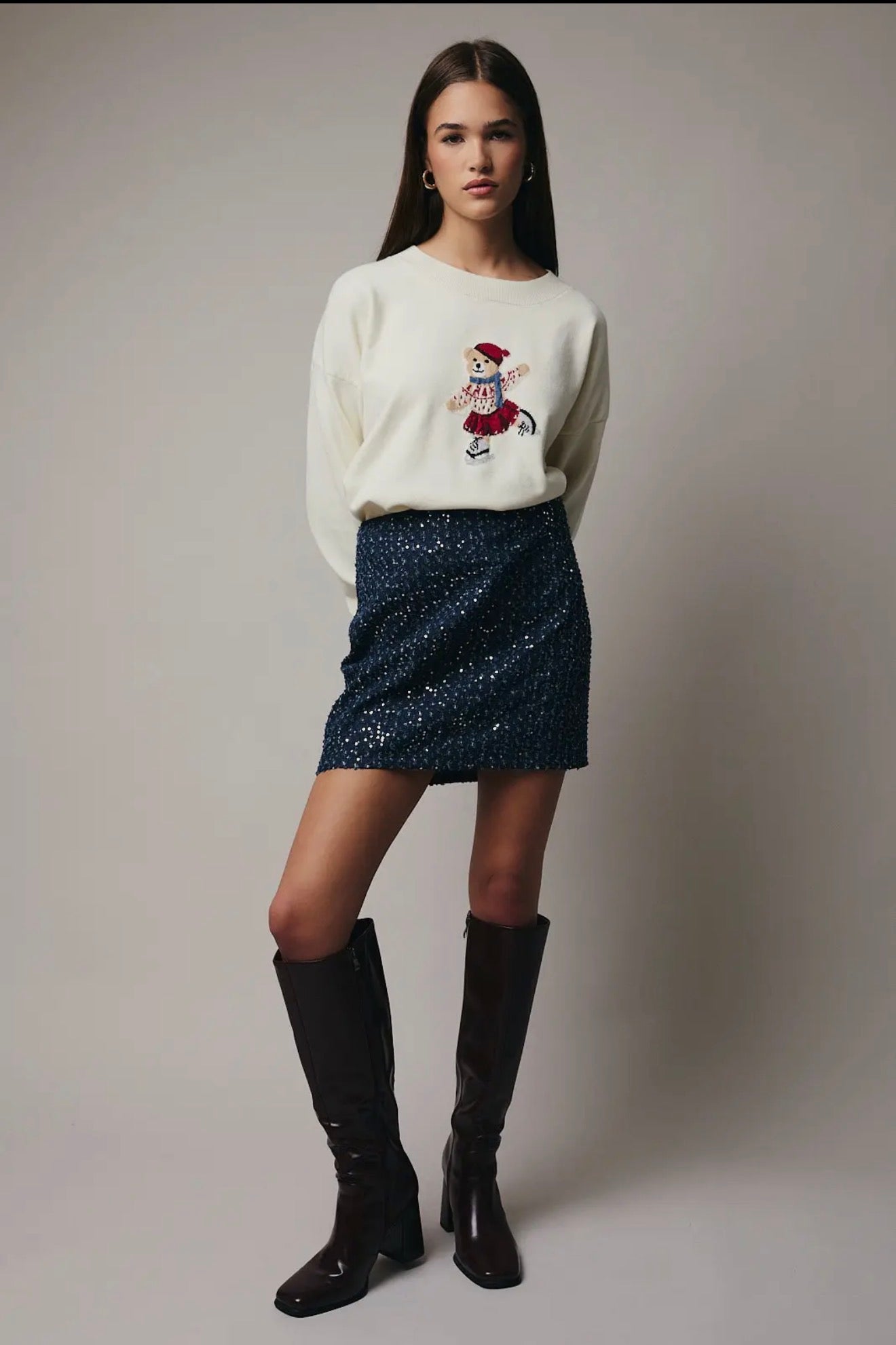 Denim Sequin Skirt