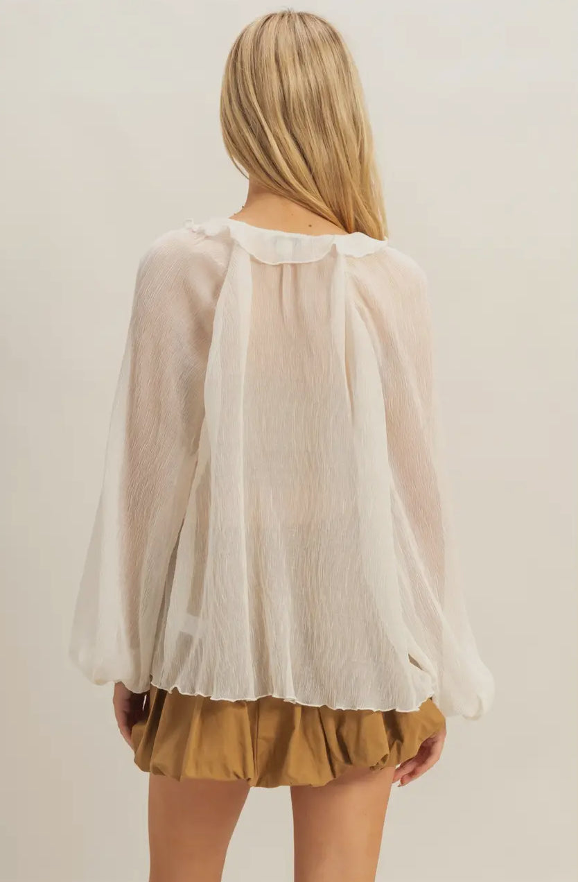 Chic textured tie front blouse