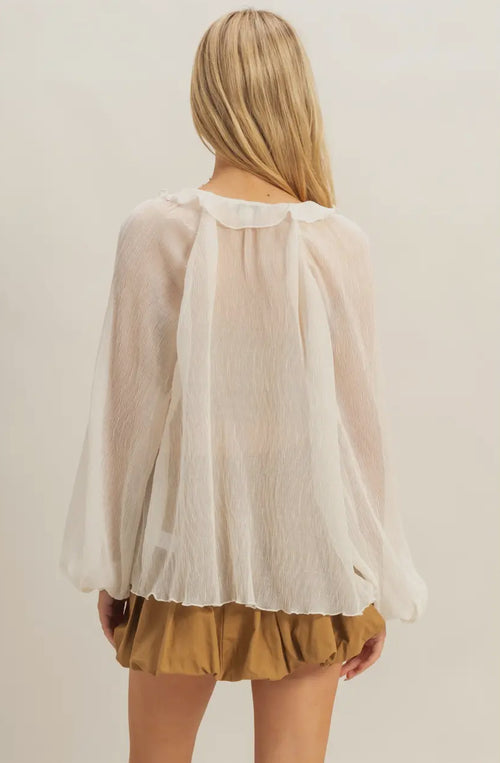 Chic textured tie front blouse