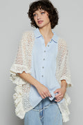 Oversize Crochet Contrast Ruffle Detail Woven Top
