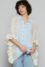 Oversize Crochet Contrast Ruffle Detail Woven Top