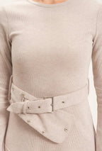 Elena Ribbed Knit Belted Dress
