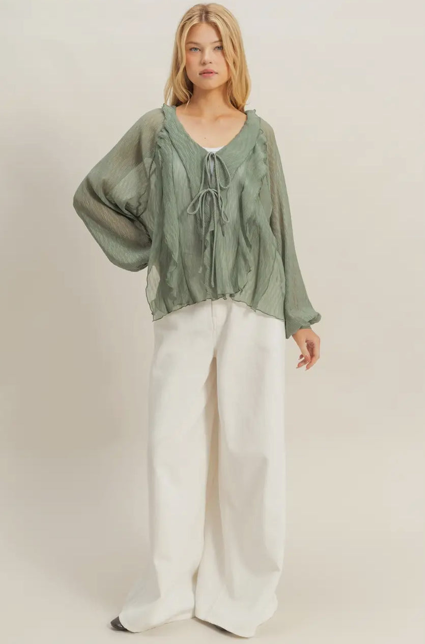 Chic textured tie front blouse