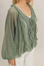 Chic textured tie front blouse