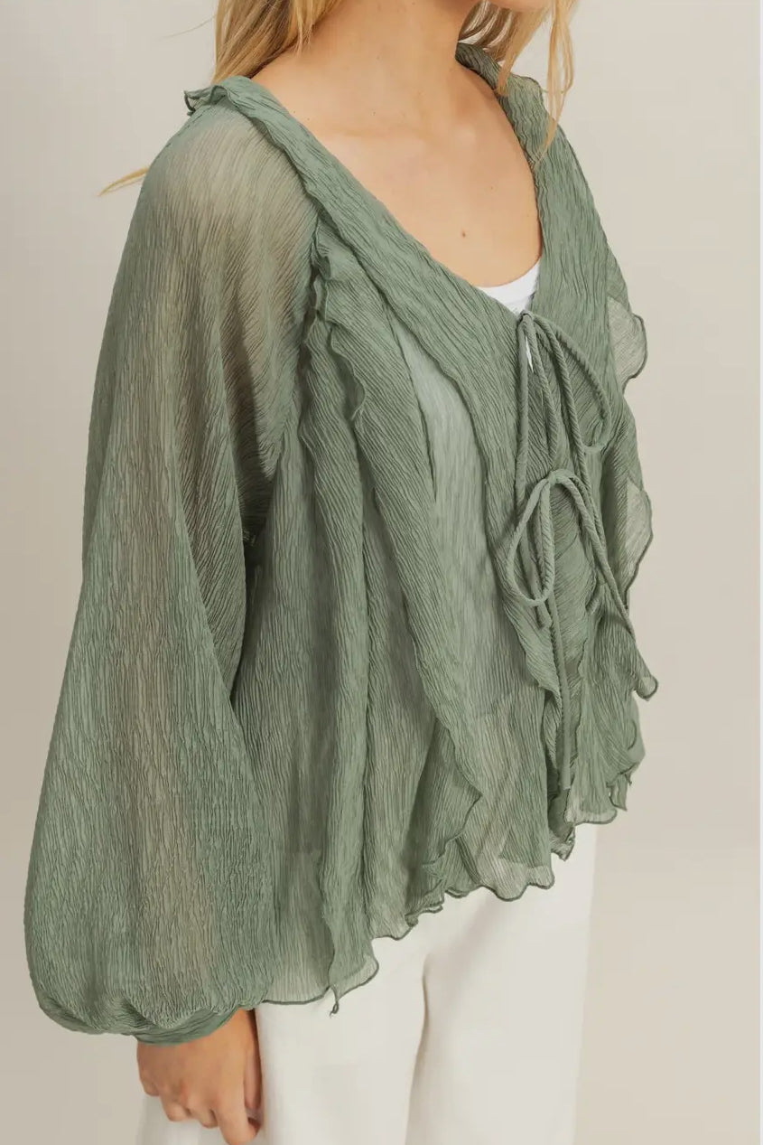 Chic textured tie front blouse