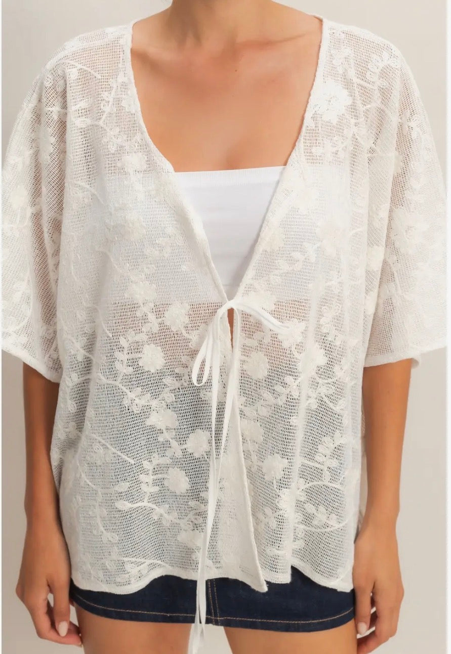 Coastal Bloom Lace Kimono