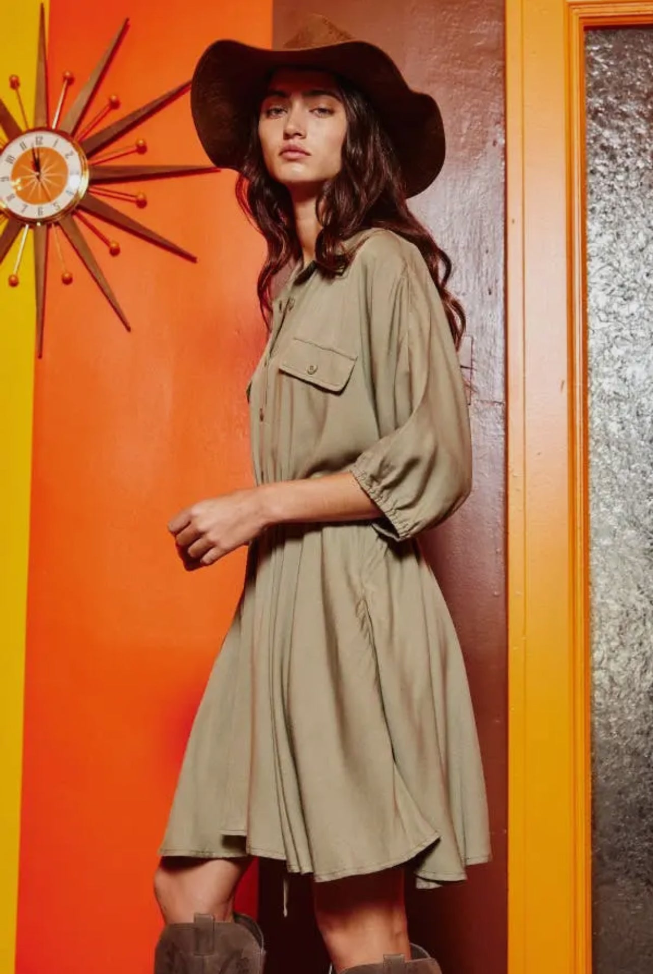 Olive Flare Mini Dress