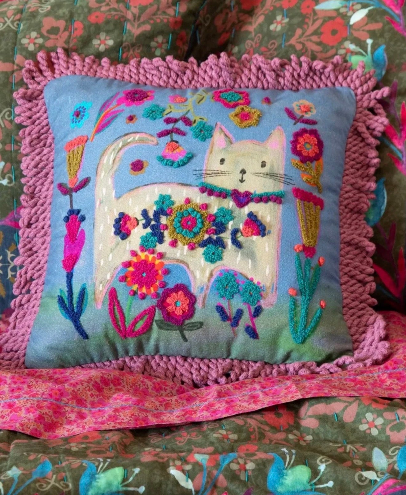 Cat tufted pillow natural life