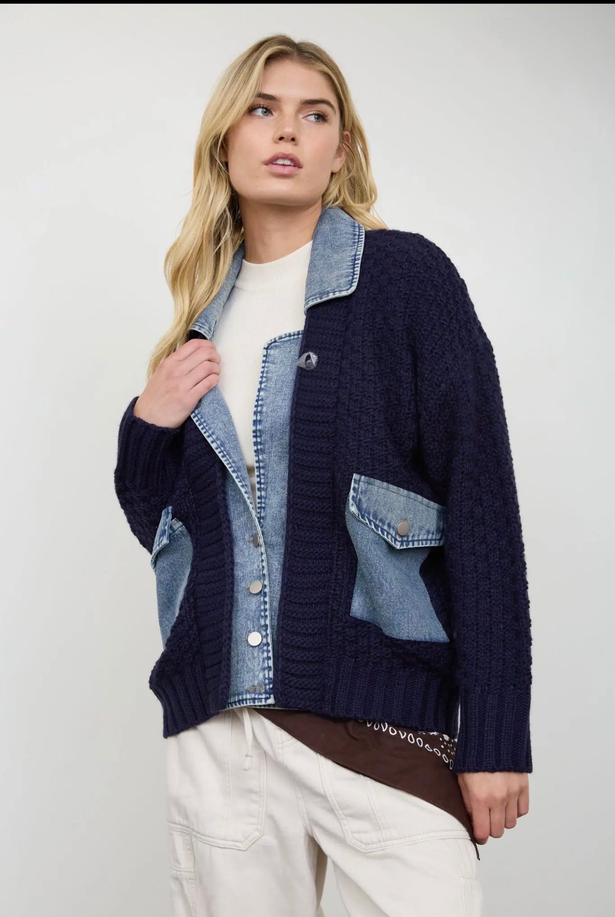 The mix cable knit denim jacket