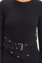 Elena Ribbed Knit Belted Dress