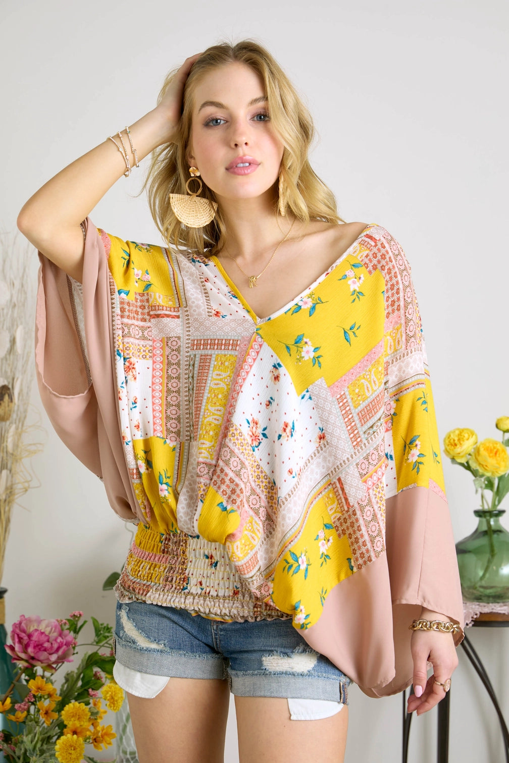 Boho Floral Kimono Blouse