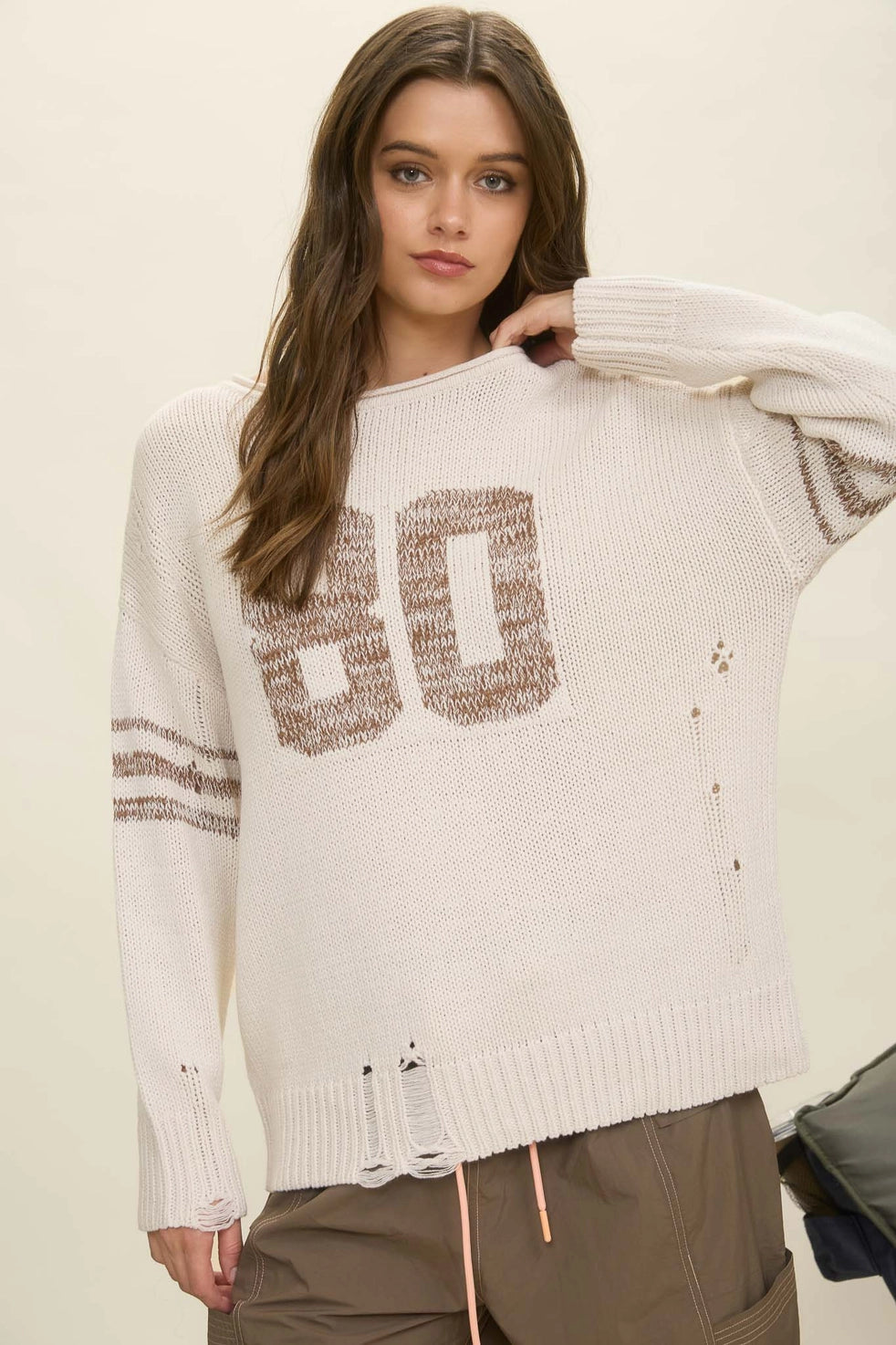 Distressed Varsity knit Top