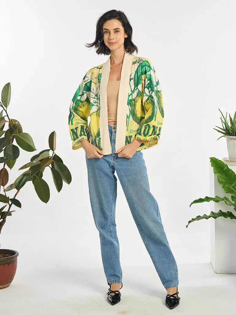 Recycled Sack Cardigan Lemon
