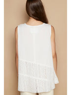 Round Neck Sleeveless Crochet Contrast Solid Knit Top