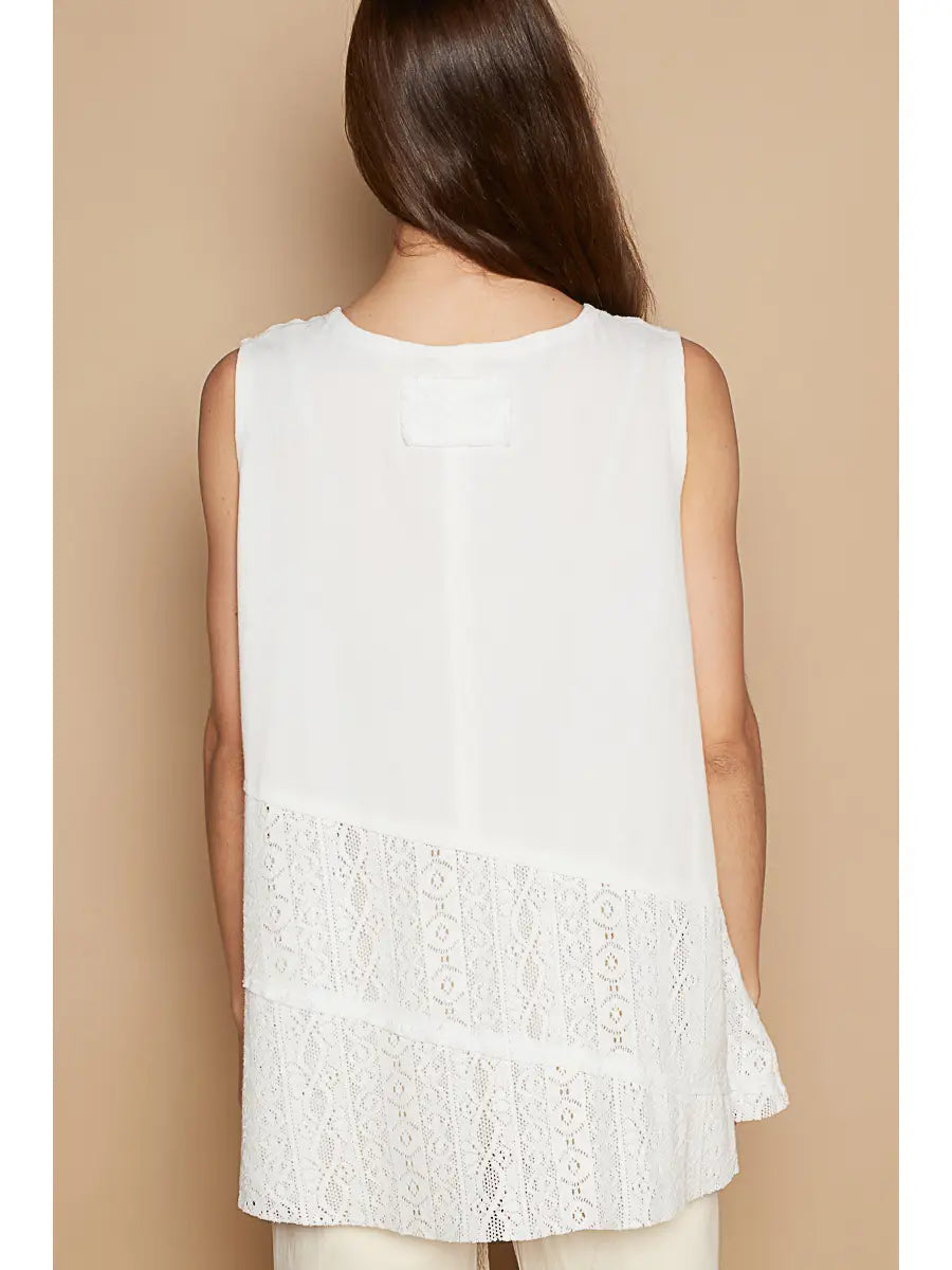 Round Neck Sleeveless Crochet Contrast Solid Knit Top