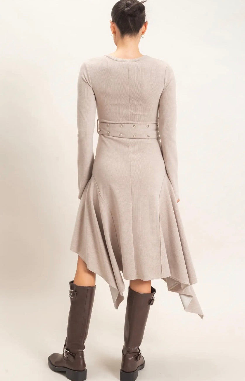 Elena Ribbed Knit Belted Dress