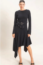 Elena Ribbed Knit Belted Dress