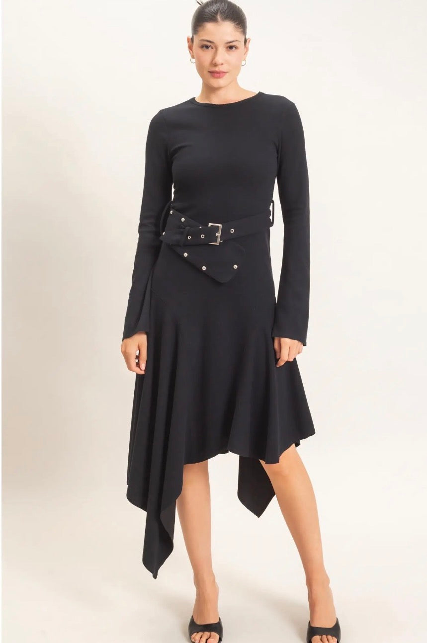Elena Ribbed Knit Belted Dress