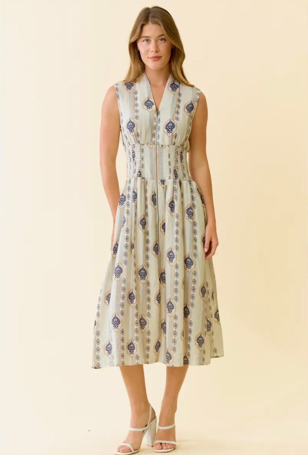 Willow Tile Smocked Midi Dress