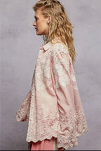Vintage Blush Lace Button-Up